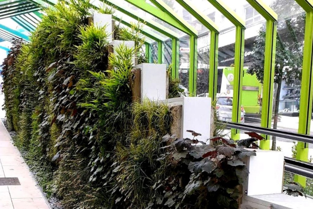 Jardín vertical en pasarelas de Vigo, Galicia