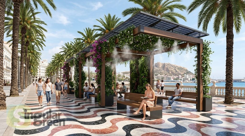 Refugio climático bioclimático en la Explanada de España de Alicante diseñado por SingularGreen